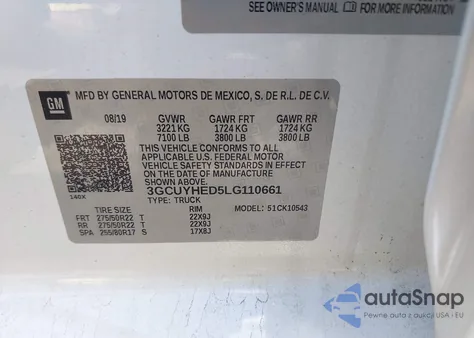 2020 Chevrolet Silverado 1500 4Wd Short Bed High Country из США, поврежденный, VIN 3GCUYHED5LG110661